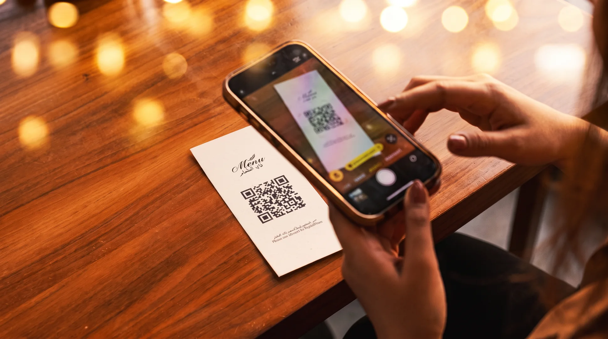 Un client scanne le QR code posé sur la table